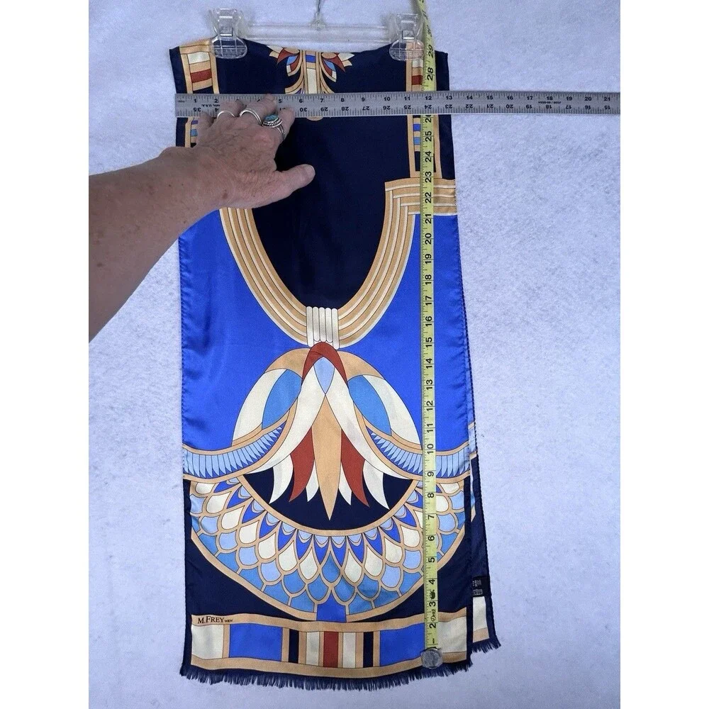 M Frey Wien Silk Scarf Vintage Made In Italy 13 X 58 Egyptian Revival Vivid